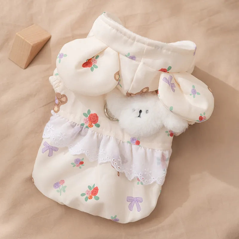 Cat clothes bear two-legged cotton-padded fleece lined pet clothing for small dogs and kittens autumn winter warm outfit pink
