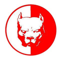 Square black, white, and red vinyl car sticker with a superhero bulldog dog graphic.