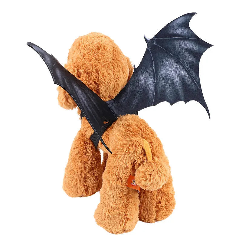 Black cloth bat wings pet costume in three sizes for Halloween dog and cat dress-up