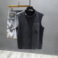 Men's solid colour cotton sleeveless t-shirt in loose fit, shown in white and black.
