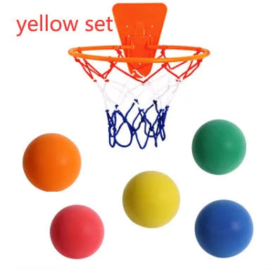 Silent foam basketball set in assorted colours with blue storage box