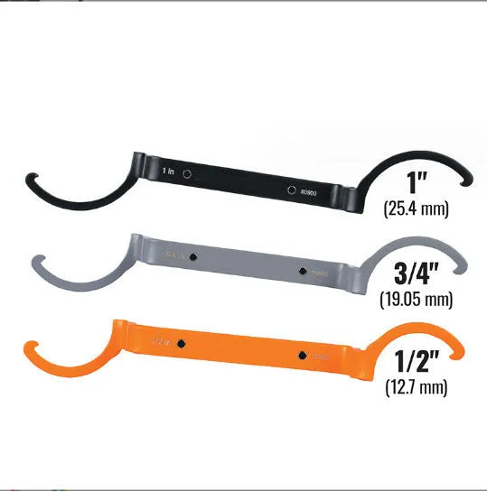 Three-piece magnetic suction wrench set in orange, grey, and black with catheter locking mechanisms