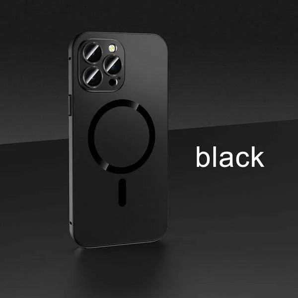 Aluminium alloy frame magnetic snap-on protective case for iPhone in five colour options.