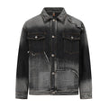 American retro high street washed destroyed denim jacket in black with side seam pockets