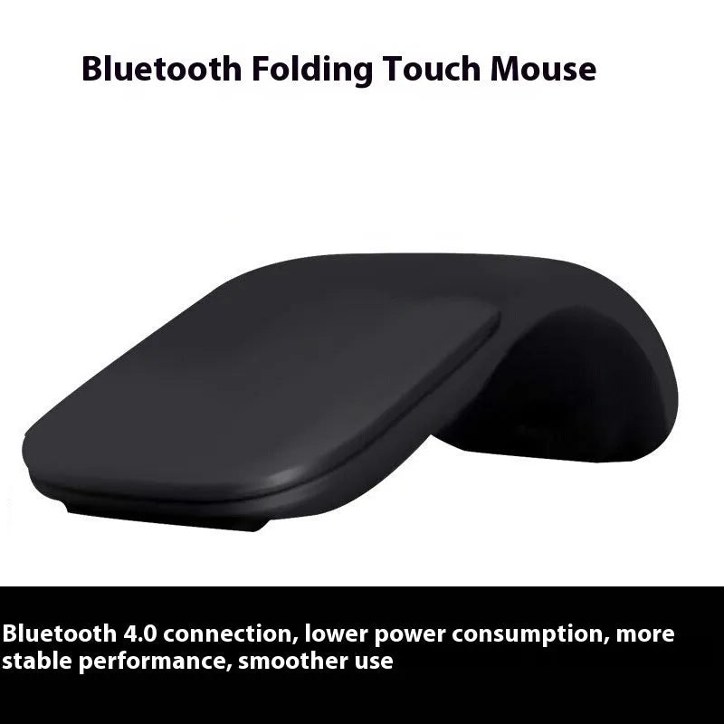 Black folding Bluetooth wireless mouse showing compact 14.5mm thickness beside unfolded 131.2mm measurement