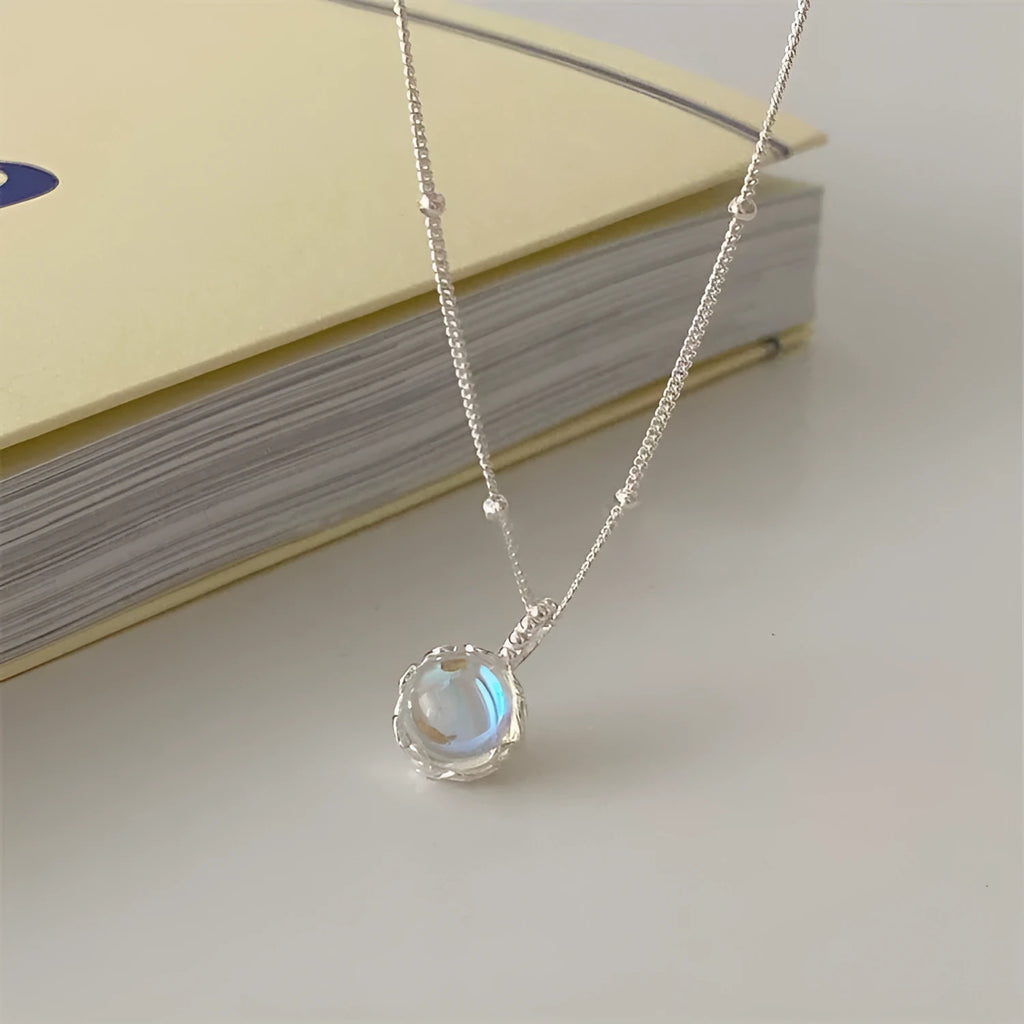 925 silver women's necklace with geometric stone pendant on adjustable curb chain