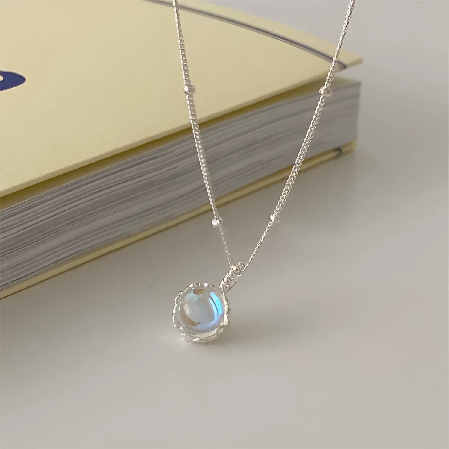 925 silver women's necklace with geometric stone pendant on adjustable curb chain