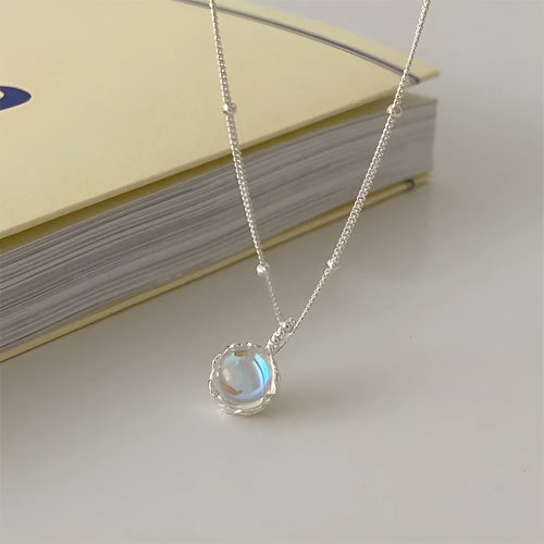 925 silver women's necklace with geometric stone pendant on adjustable curb chain