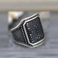 Black alloy ring with copper inlaid zircon detailing in European and American style