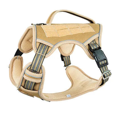 Tactical dog chest harness in Oxford cloth for search and rescue work, shown in camouflage colour.