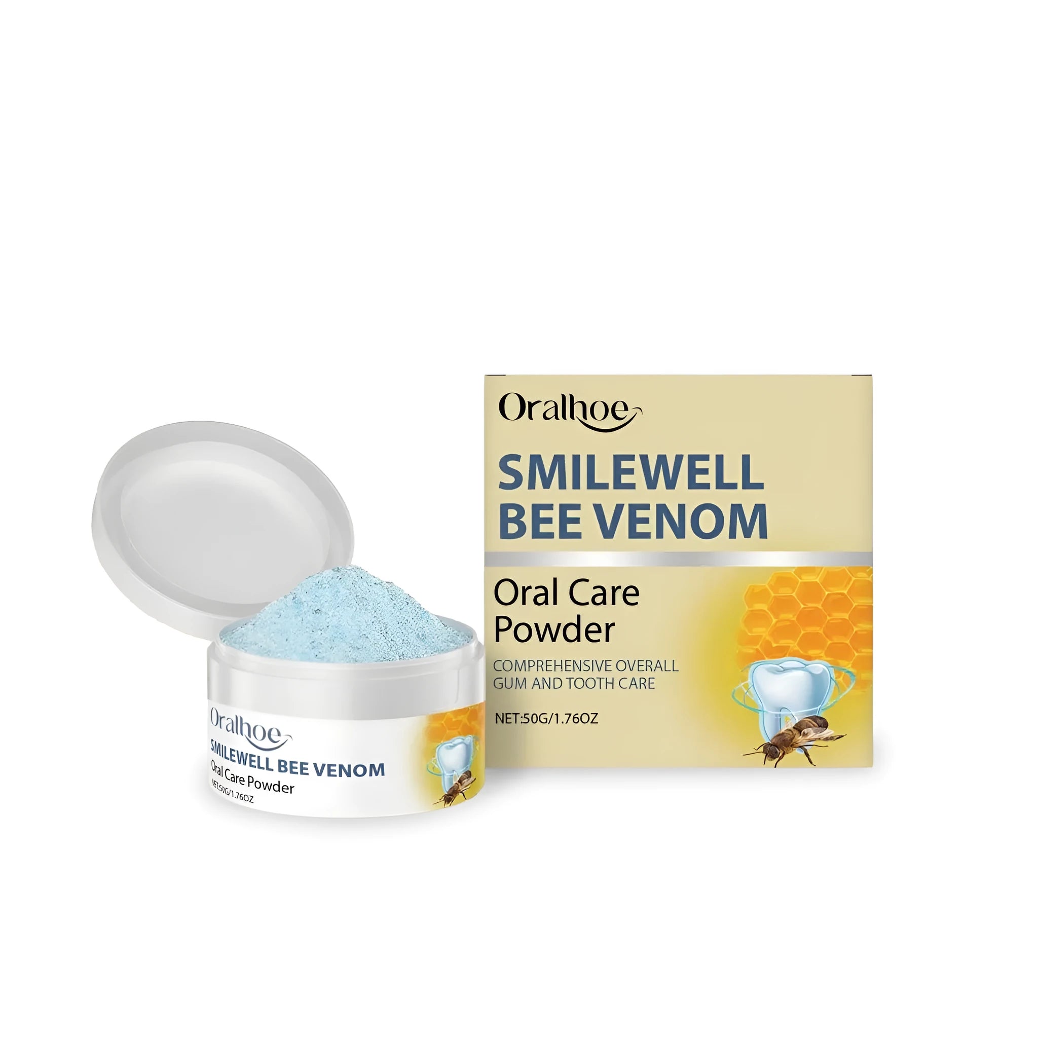 50g pot of natural tooth powder with sodium bicarbonate and mint extract