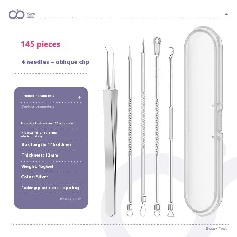 Four metal acne needles with ultra-fine pointed tips on a clean background.
