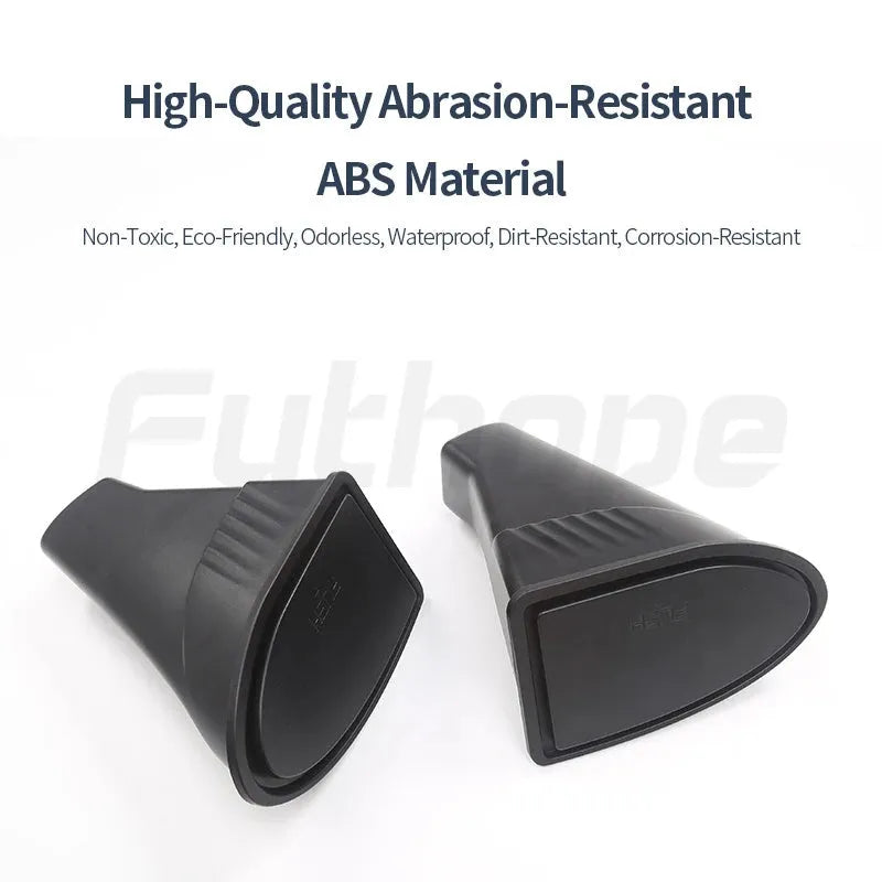 Two black ABS plastic car door trash cans designed for Tesla Model Y front doors.