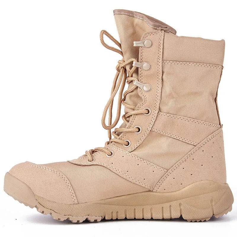 Summer Yulong Combat Boots in black or sand colour for outdoor climbing and tactical desert use