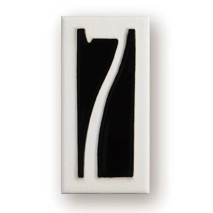 Handmade retro-style ceramic door number plaque with enamel finish, shown with the number 5.