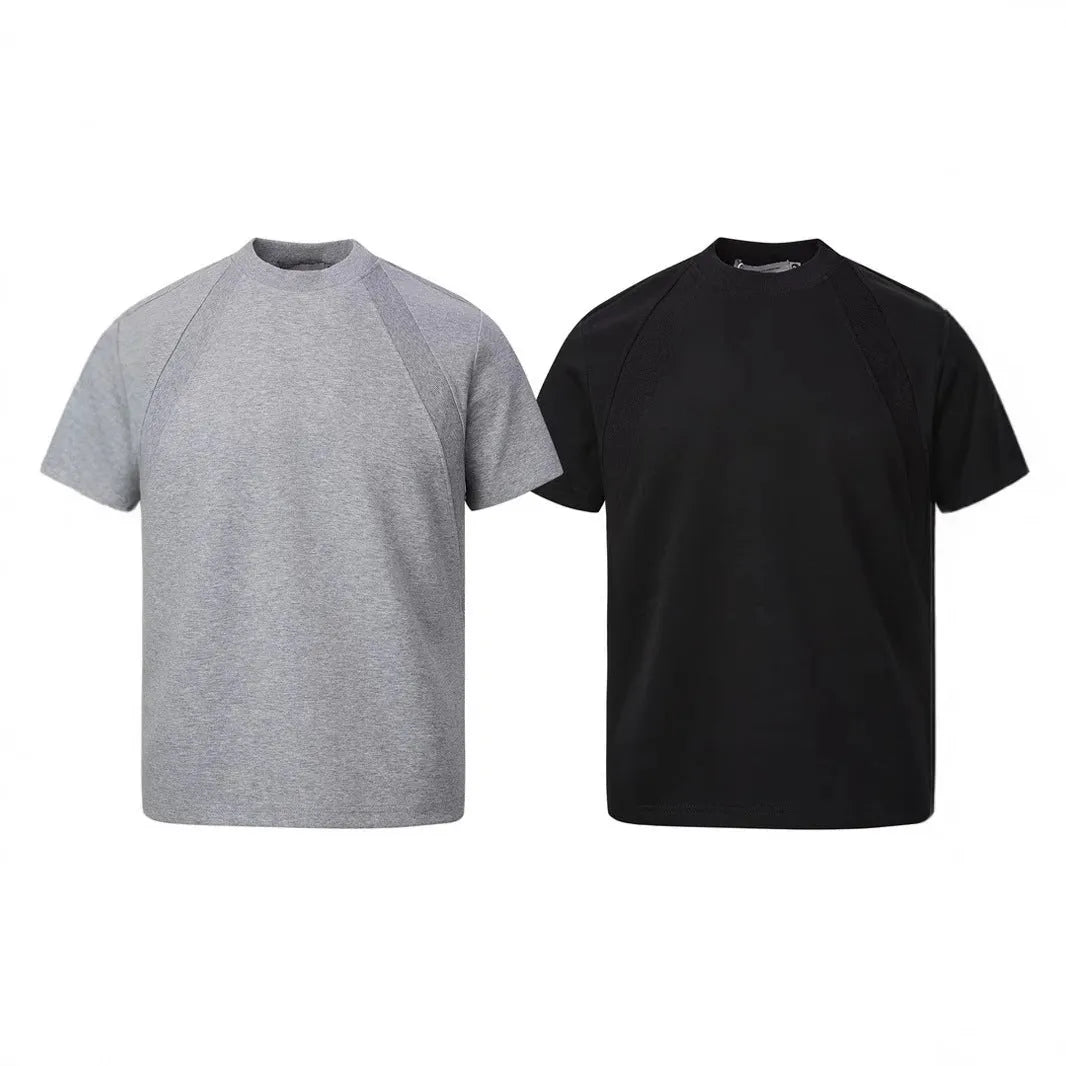 Men's loose fit short sleeve top with air layer stitching in black, grey, or white