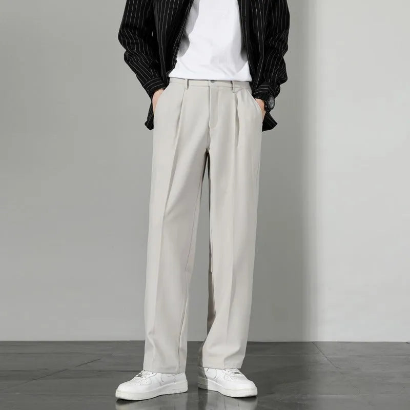 Loose Korean style white wide leg trousers in polyester fibre for teenagers casual wear