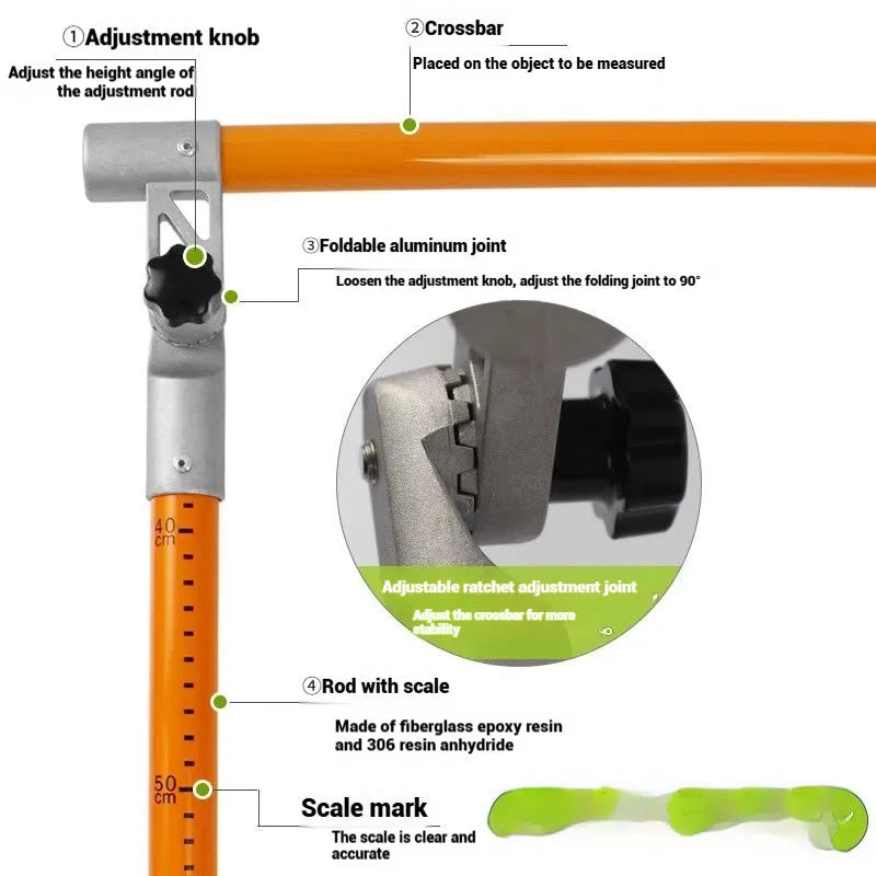 Telescopic truck height measuring rod extended to full height with clear measurement markings visible