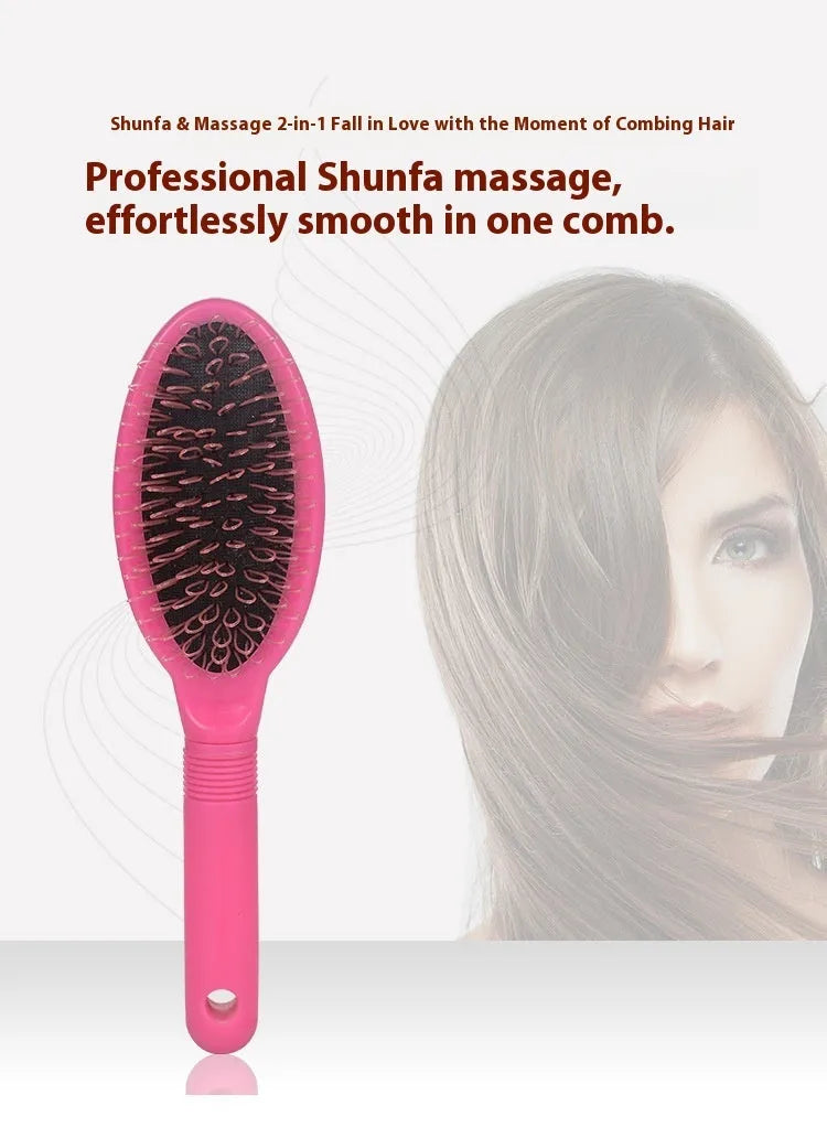 Ring tooth hair extension comb with airbag design measuring 22cm by 6cm in black or pink ABS plastic