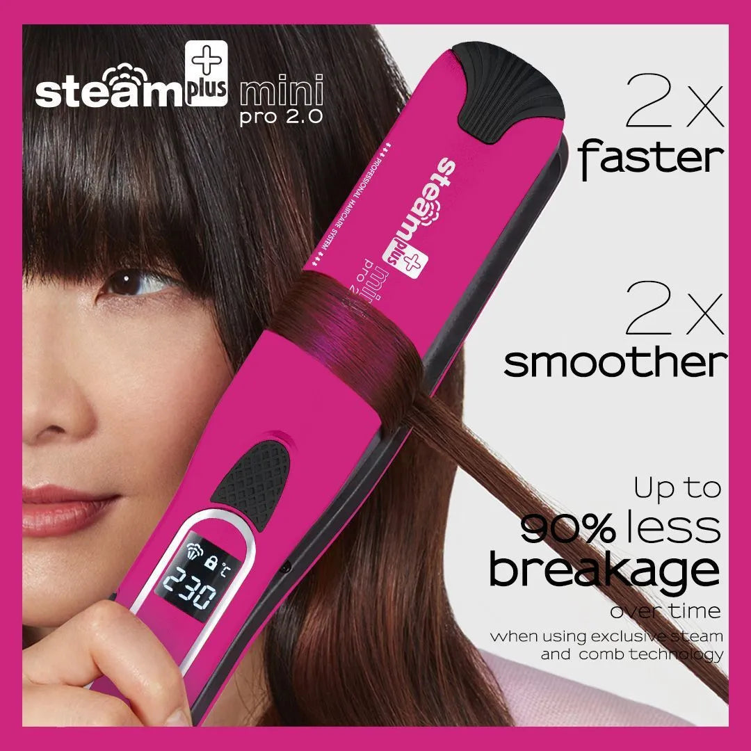 Mini steam spray hair straightener and curler in champagne gold colour for European 220V