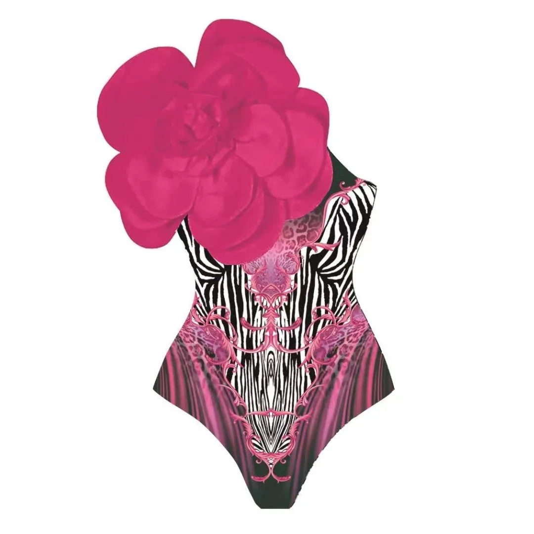 Women's floral print one-piece swimsuit with optional wrapped skirt