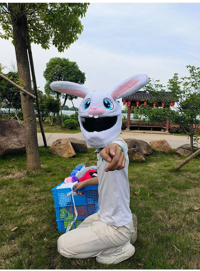 White rabbit head decorative cover for electric motorcycle helmet with long ears and plush PP cotton material