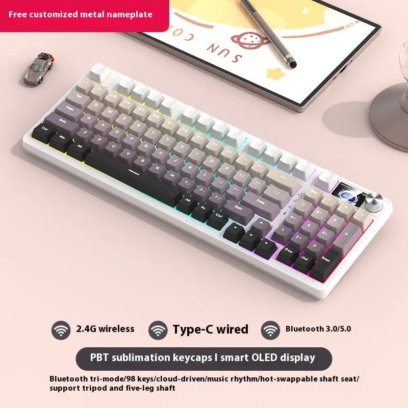 98-key wireless Bluetooth mechanical keyboard with multiple colour theme options