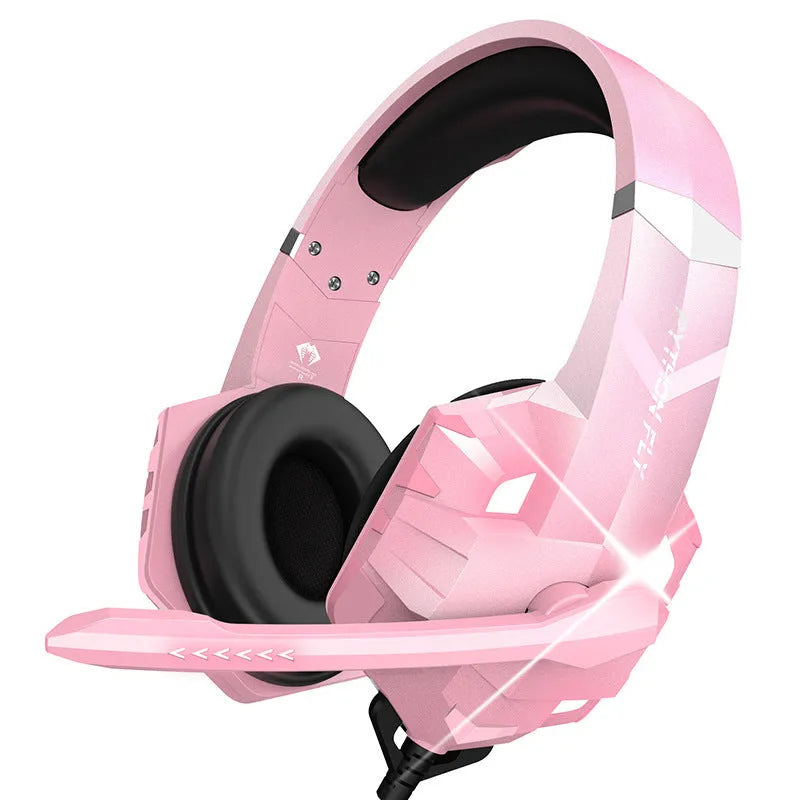 Wired gaming headset with LED lights and microphone in blue colour with 3.5mm plug