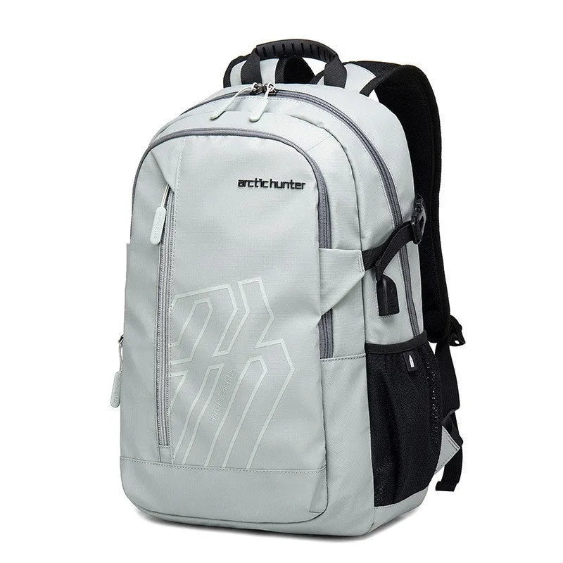 Blue plaid pattern 18-inch casual computer backpack with curved shoulder straps showing large main compartment