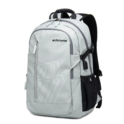 Blue plaid pattern 18-inch casual computer backpack with curved shoulder straps showing large main compartment