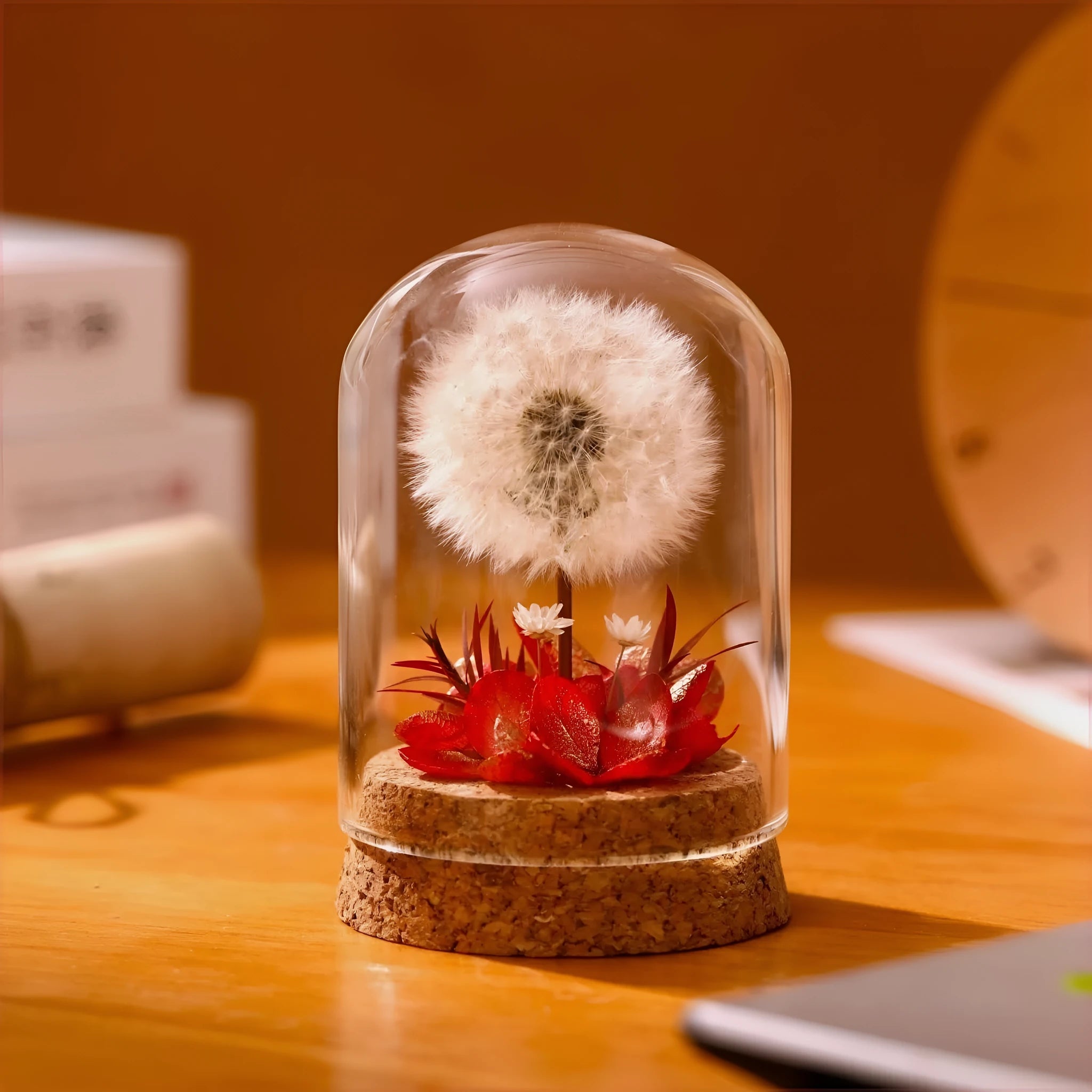 Dandelion-shaped glass night light ornament in a gradient colour with soft internal LED glow.
