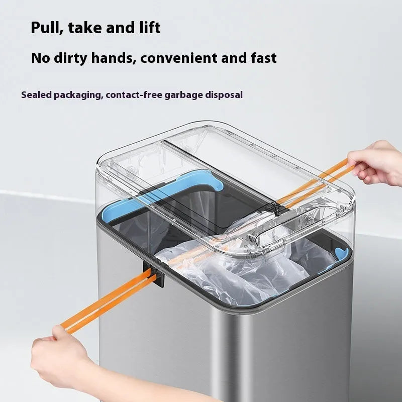 Stainless steel smart inductive trash can with square shape and deodorant system
