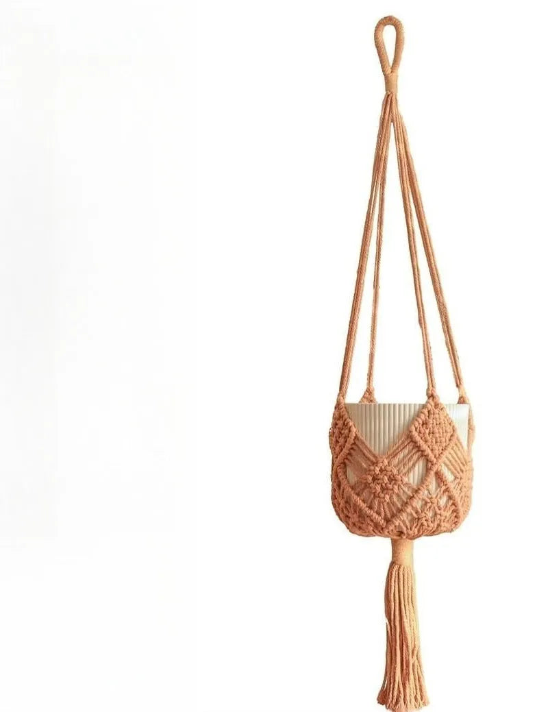 Hand-woven polyester cotton flower pot in minimalist design with textured surface