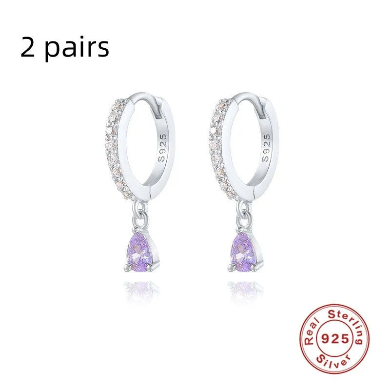 S925 sterling silver water drop earrings with geometric design and gemstone options