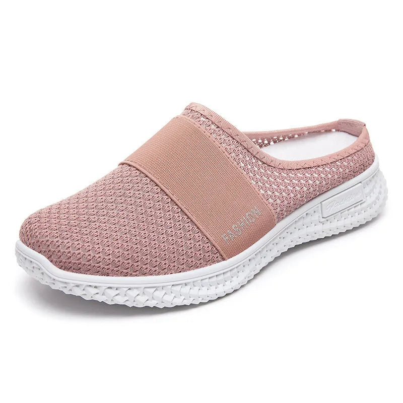 Women's breathable mesh casual shoes with hollow-out detailing and flat heel in round toe design