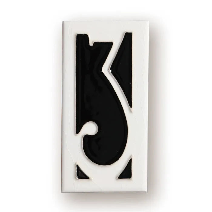Handmade retro-style ceramic door number plaque with enamel finish, shown with the number 5.