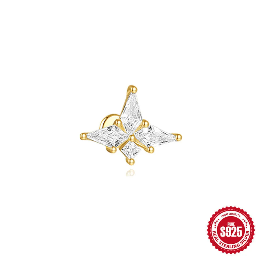 Geometric kite-shaped sterling silver earrings with a gold electroplated chain tassel featuring rhinestones.