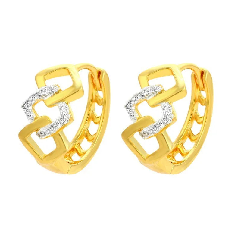 Geometric gold alloy earrings with hollow-out design and clip-on fittings