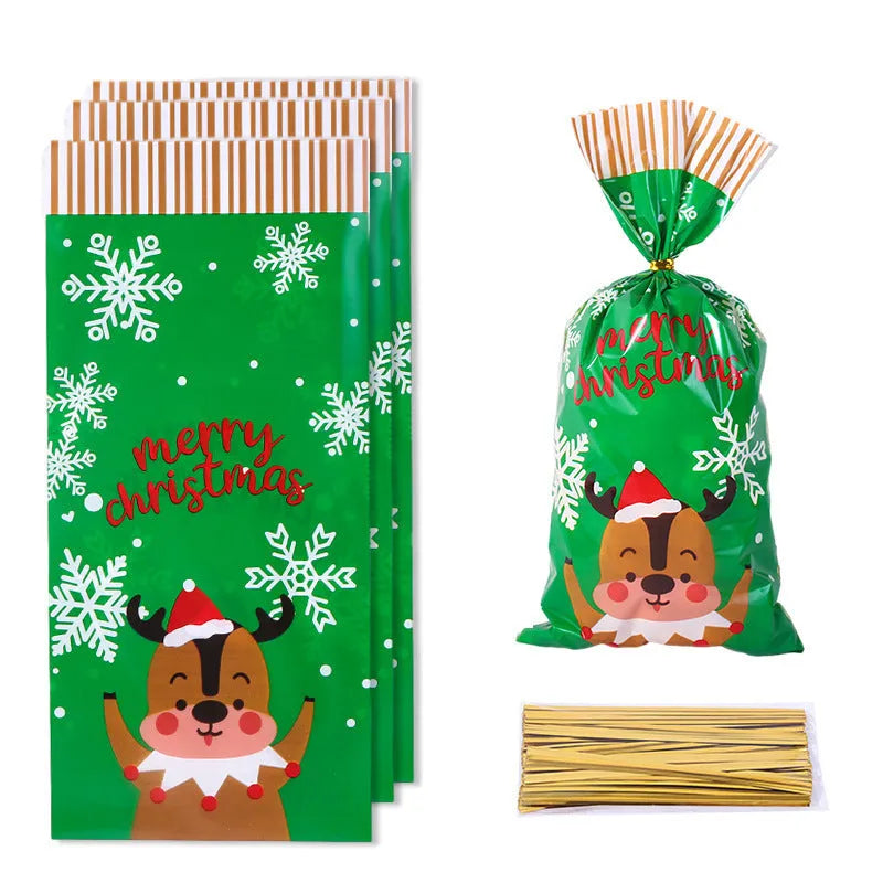 Pack of 50 transparent OPP Christmas gift tying packing bags in flat 13x27cm size