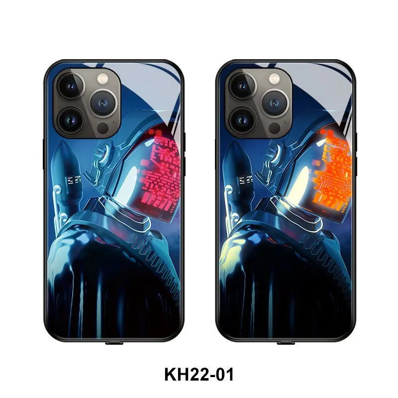 Luminous technology iPhone case with TPU and tempered glass construction showing Technology Bear design