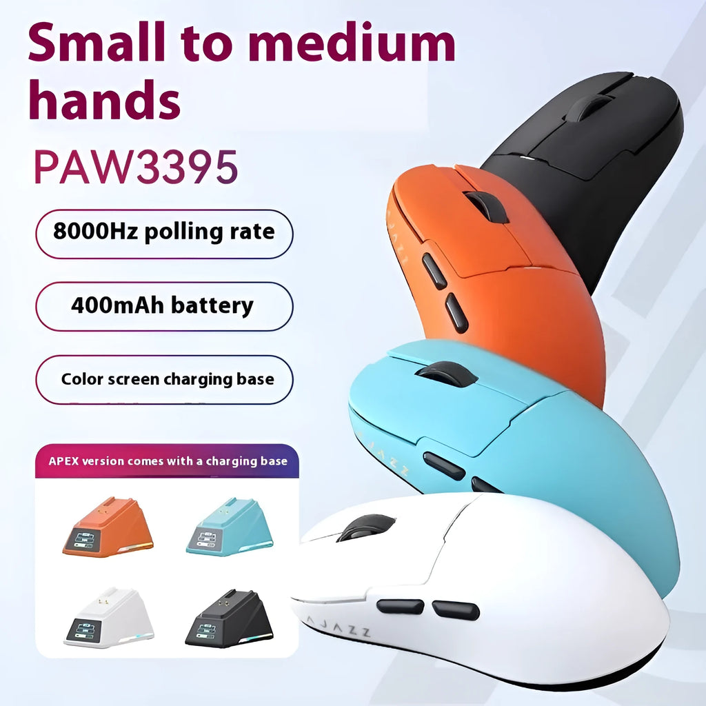 PAW3395 PAW3950 triple mode gaming mouse in compact design with Teflon feet