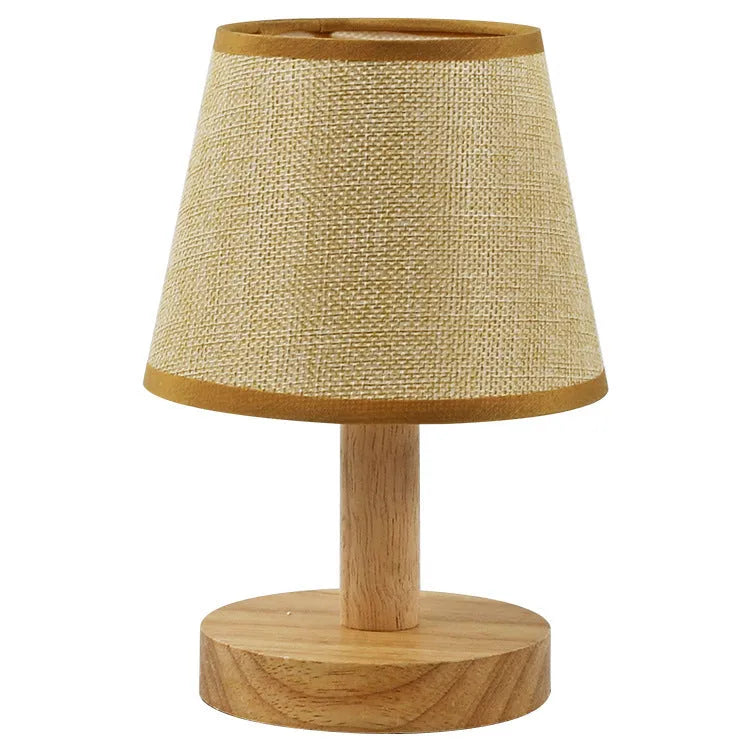 Vintage pleated table lamp with linen jute shade and bamboo holder