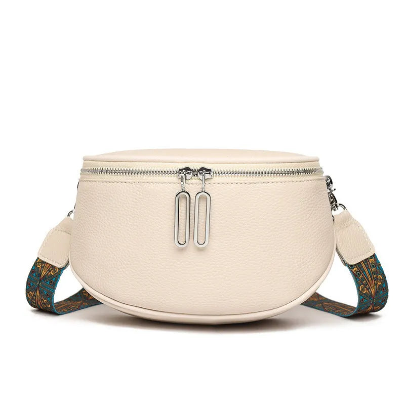Women's soft PU leather messenger bag in saddle shape with crossbody strap