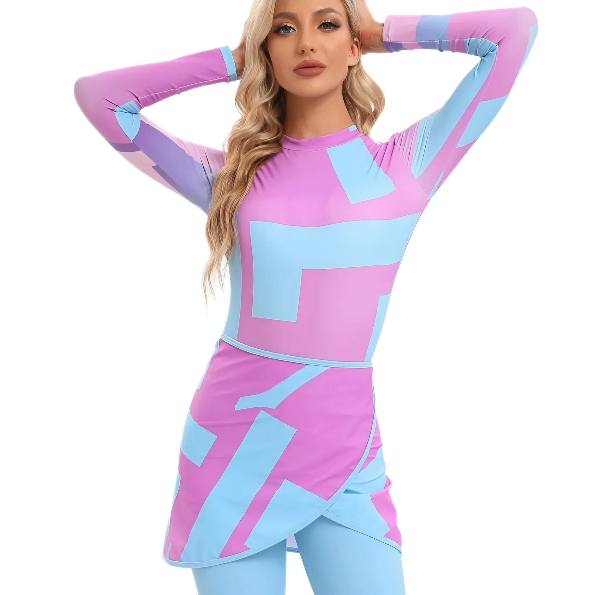 Conservative Muslim swimsuit three-piece set with apron in polyester fabric for beach swimming