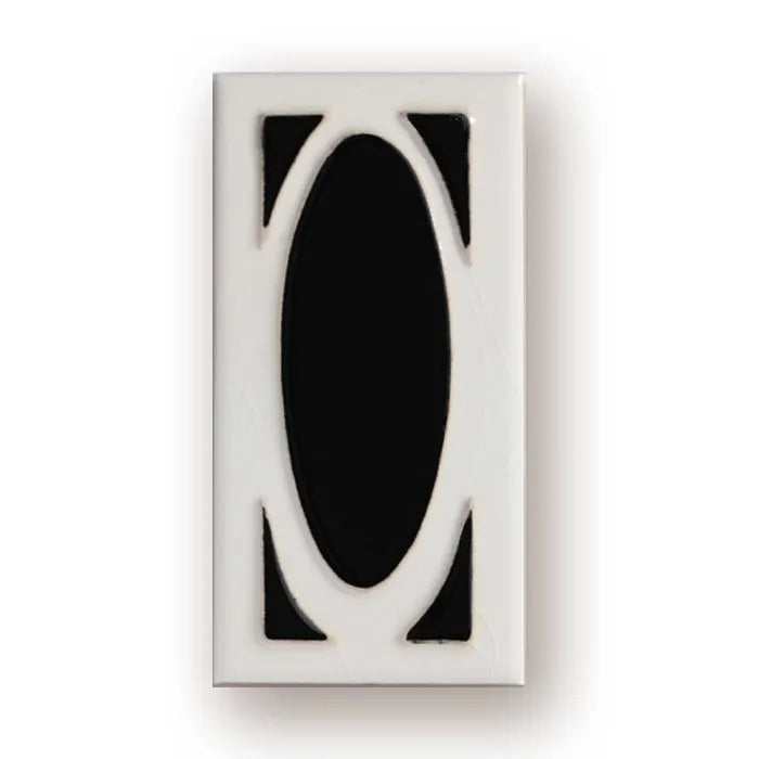 Handmade retro-style ceramic door number plaque with enamel finish, shown with the number 5.