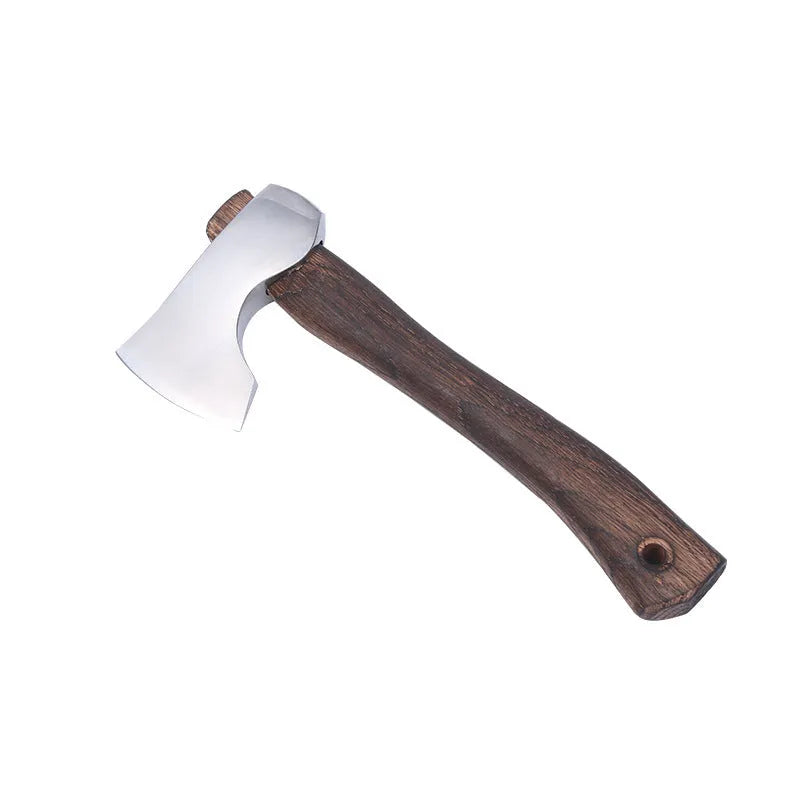 Camping axe with wooden handle and high carbon steel blade for outdoor logging tasks