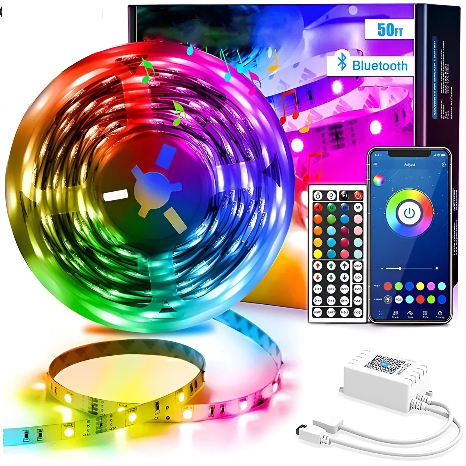 12V Bluetooth LED light strip with 44-key remote control and waterproof IP65 epoxy resin coating option