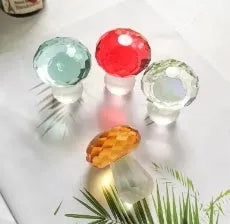 Colourful mushroom decorative crystal craft in modern geometric style measuring 40mm by 53mm