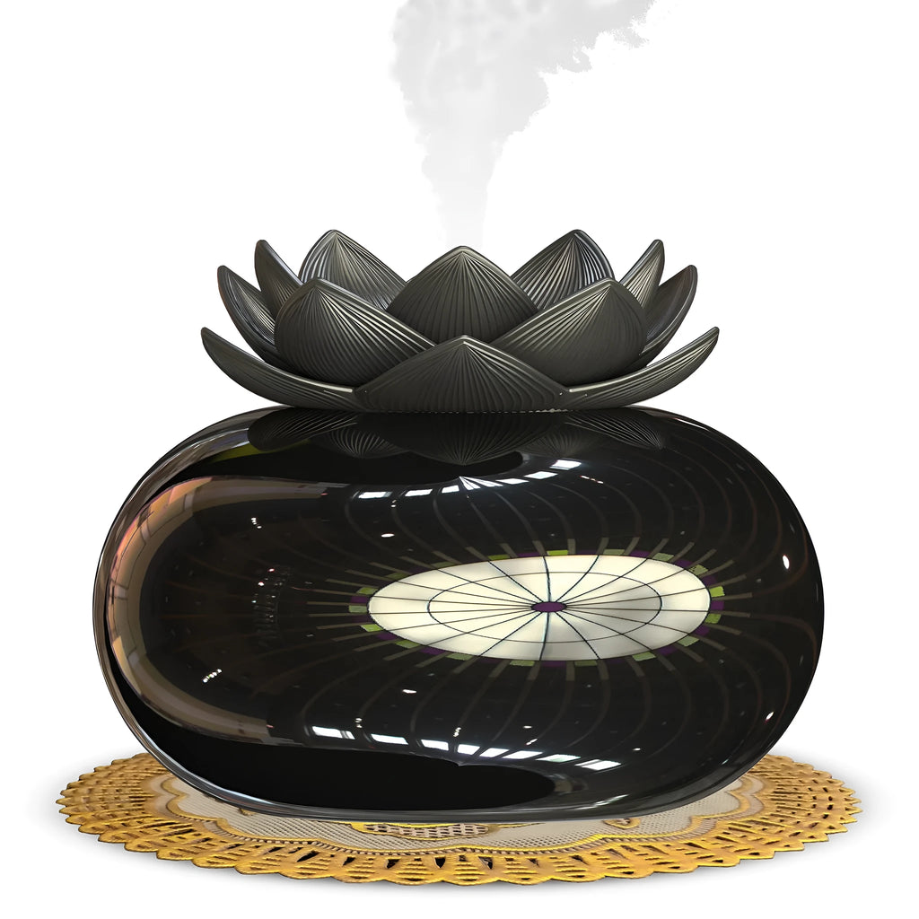 Pure black round USB-powered ultrasonic aromatherapy humidifier on desktop