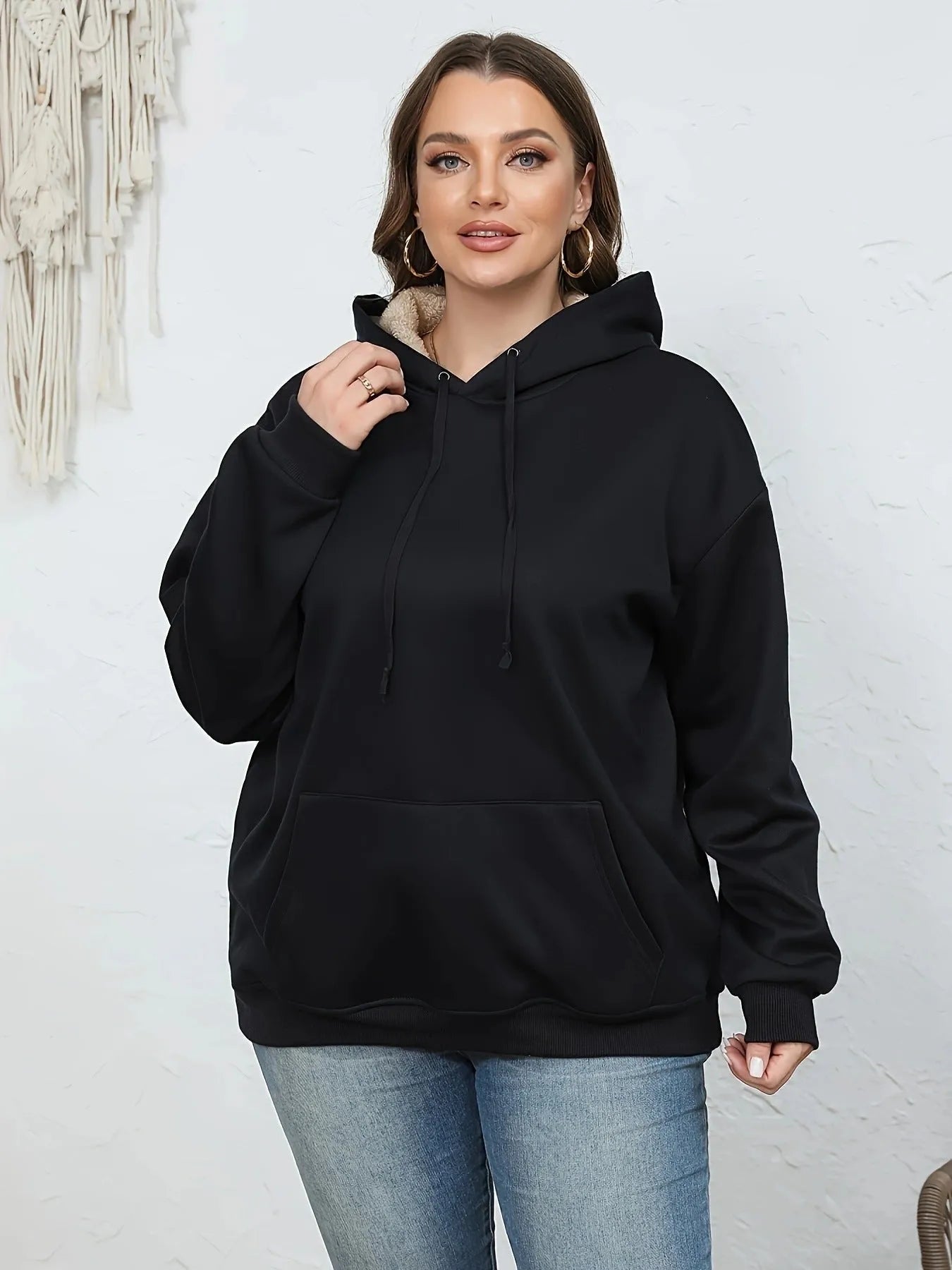 Women's thick grey hooded sweater with a raised 3D pattern, loose fit